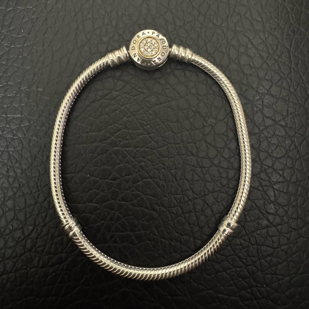 Pandora moments signature two tone charm bracelet